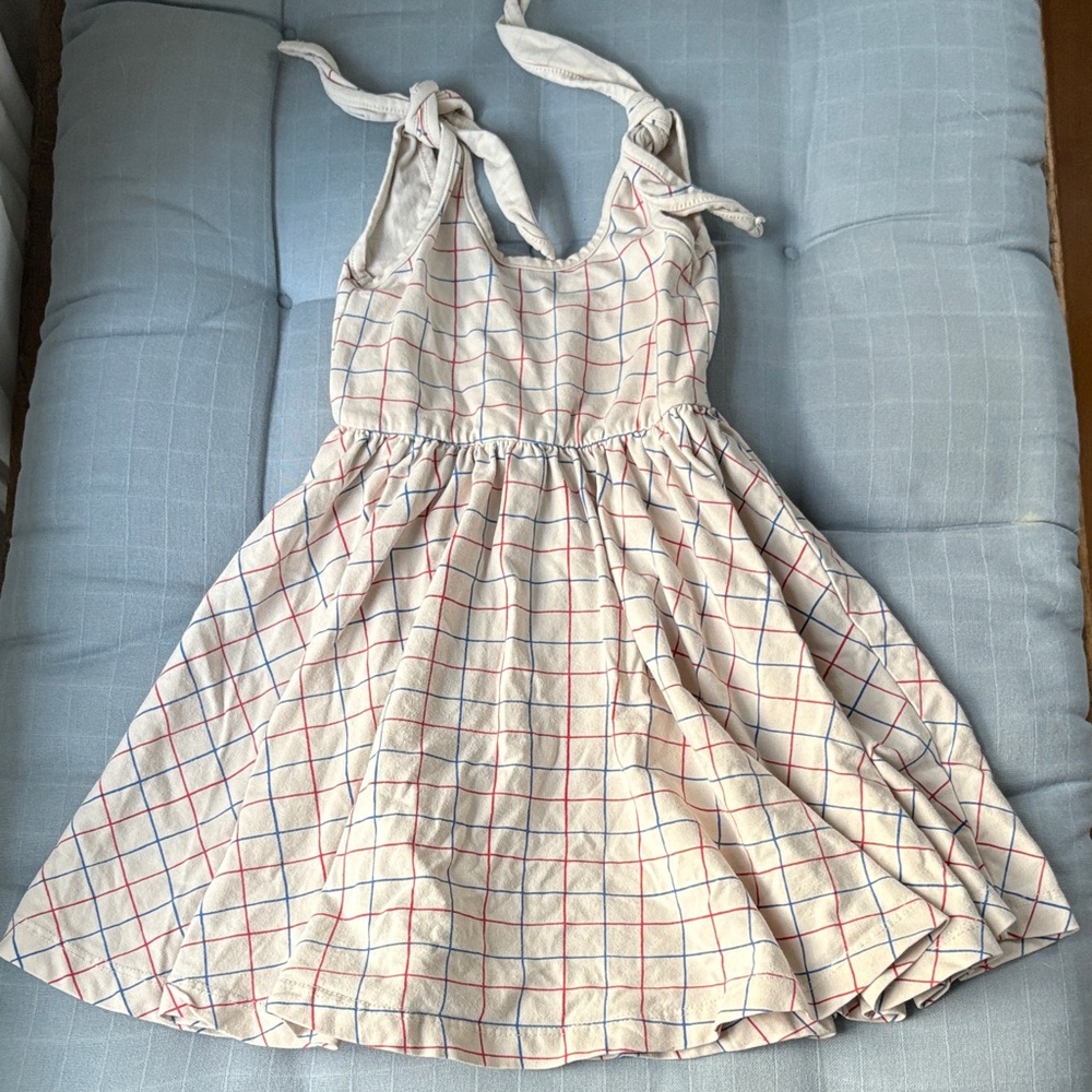 Alice + Ames Girls Cream Plaid Tie-Shoulder Sundress